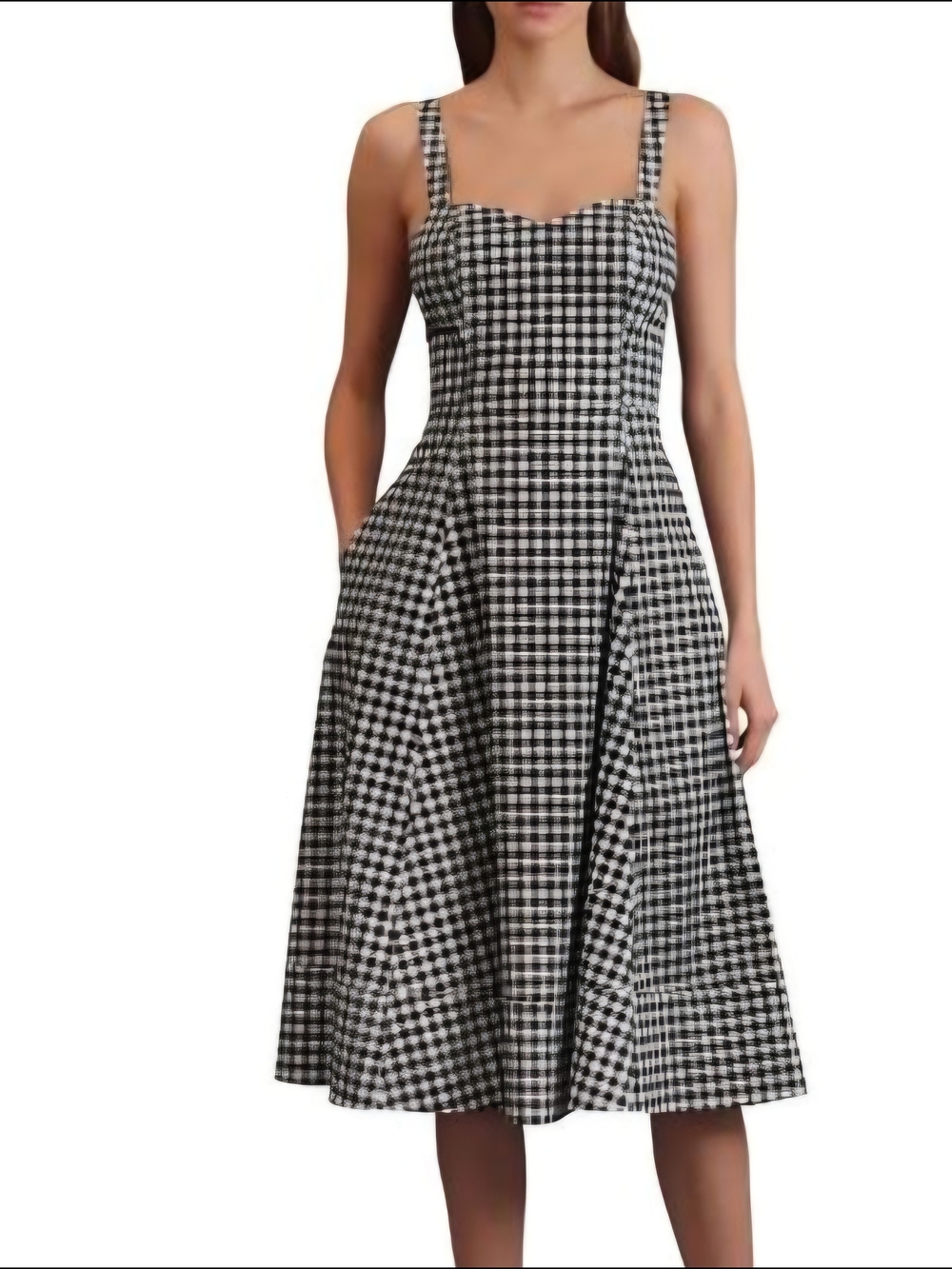 Avec Les Filles Black and White Gingham Midi Dress 14